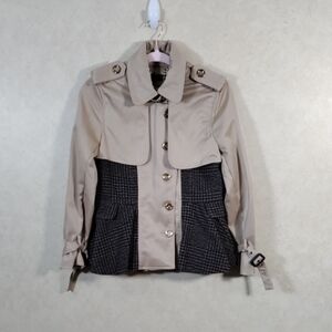 10089 FINAL PRICE Choies khaki and checked wool look peplum hem coat L